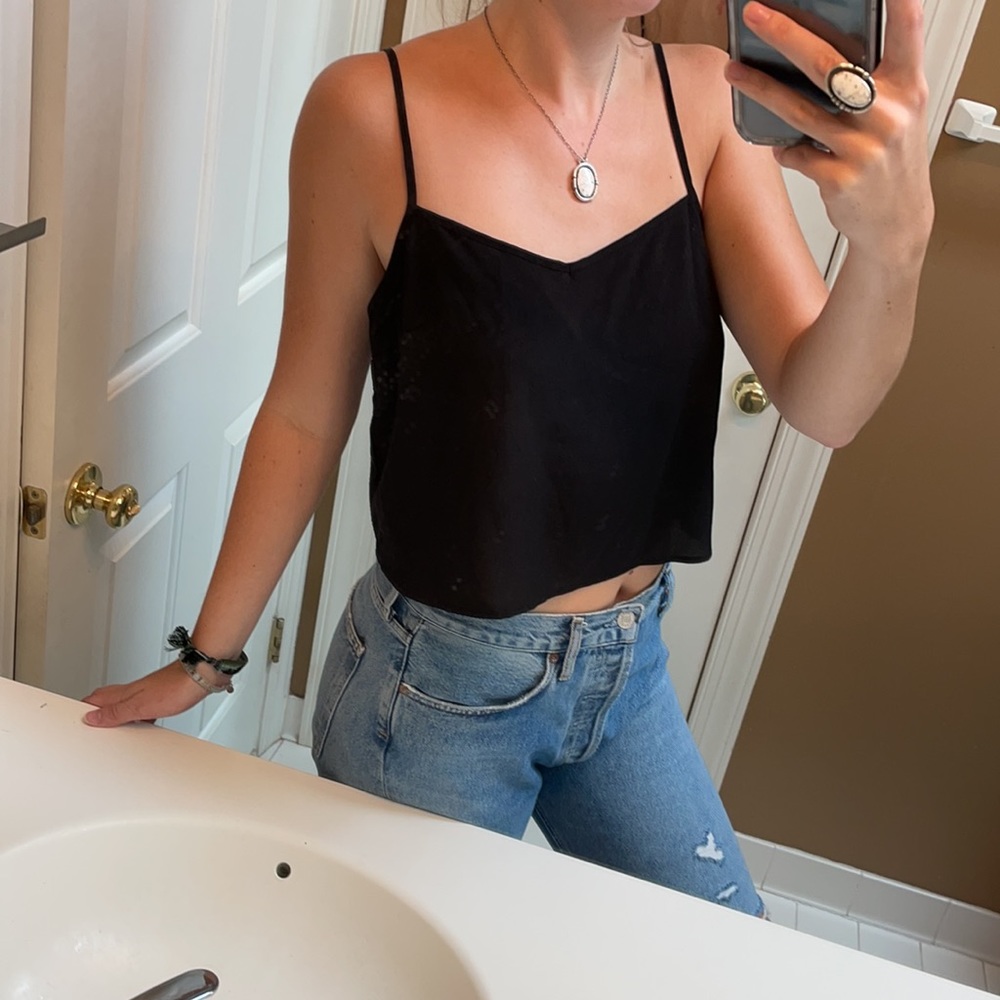 French Connection Black Satin Crop Cami